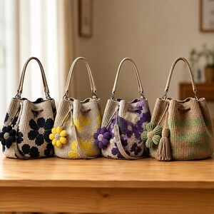 Embroidered Drawstring Suede Floral Bucket Bag - Black & Brown with Blue Flowers Embroidered Floral Backpack - Handmade Boho Mexican Artisan  main image 2