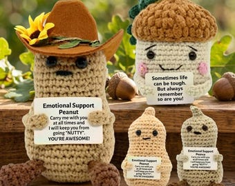 Crochet Peanut Doll –  Handmade Cowboy Hat, Acorn Cap Desk Decor