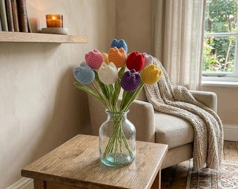 Hand Knitted Crochet Tulip Flower Bouquet for Home Decor and Wedding Gifts