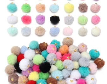 Multicolor Plush Pompom Charms, 20mm Fuzzy Ball Pendants, Angora Yarn Jewelry Supplies