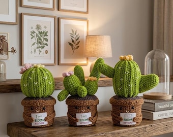 Handmade Crochet Cactus Plant Decor, Amigurumi Flower Pot Gift