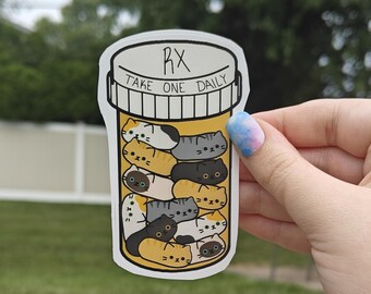 Hand Drawn Cat Pills Die Cut Sticker