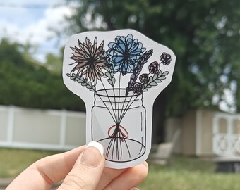 Hand Drawn Flower Jar Die Cut Sticker