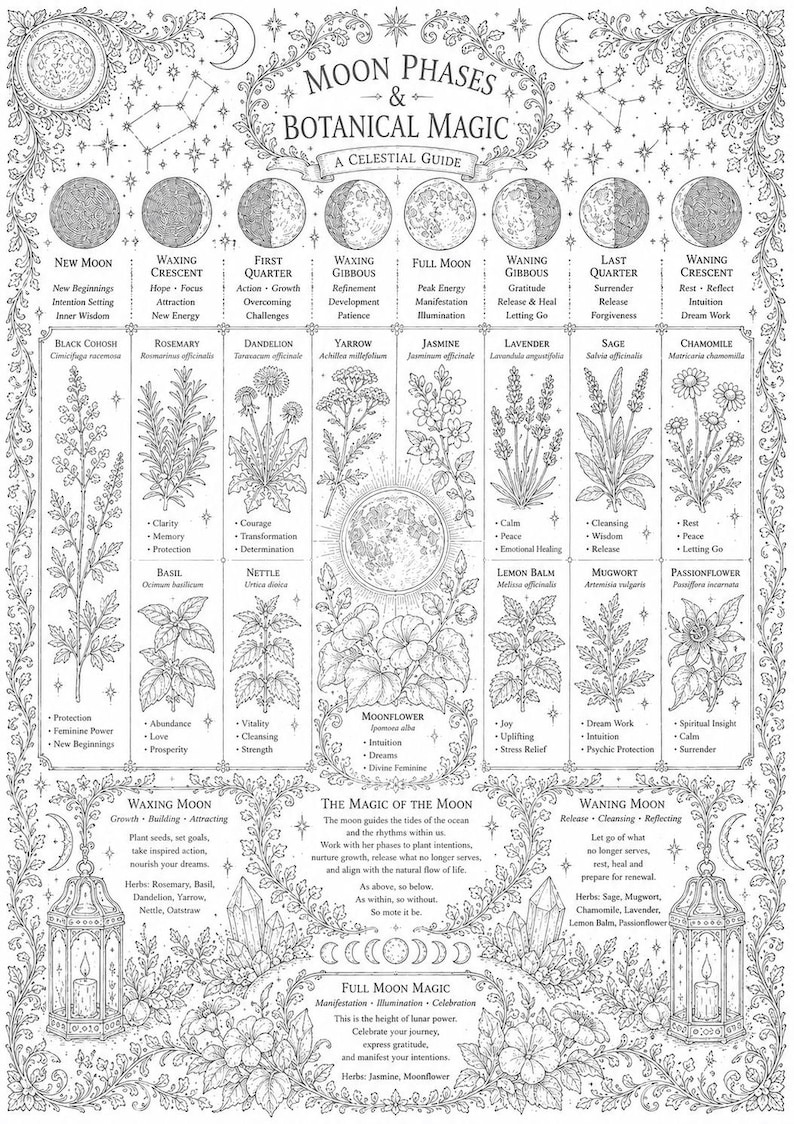 Witchy Coloring Book Bundle: 40 Apothecary, Tarot and Crystal Pages, Instant Download PDF image 11