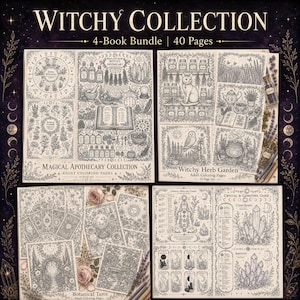 Witchy Coloring Book Bundle: 40 Apothecary, Tarot and Crystal Pages, Instant Download PDF image 1