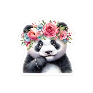 Panda Vinyl Decals, Cute Panda Stickers, Flower Crown Decal, Laptop Decal, Car Decal, Panda Lover Gift