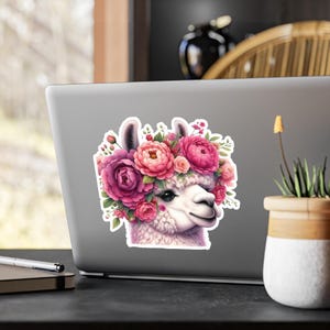 Lolita Llama Decals, Cute Animal Stickers, Adorable Vinyl Decals, Flower Crown Decor, Laptop Decals, Water Bottle Stickers