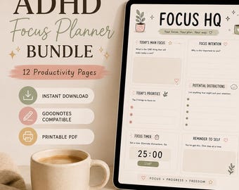 Paquete de planificadores de enfoque para TDAH, PDF de productividad, planificador de estudio de GoodNotes