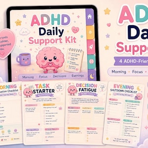 ADHD Daily Support Kit | Printable ADHD Planner Bundle, GoodNotes Digital Download, Executive Function Worksheets