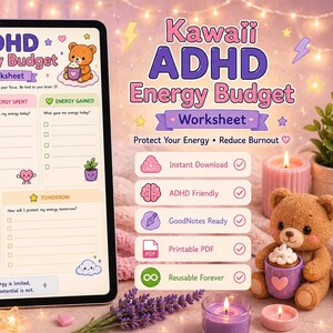 ADHD Energy Budget Worksheet | Planner Printable, Burnout Recovery (Digital Download) image 1