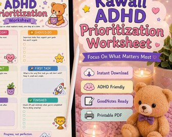 Feuille de travail de hiérarchisation du TDAH Kawaii | Agenda quotidien, Dysfonctionnement exécutif (téléchargement numérique)