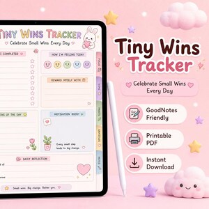 Tracker Tiny Wins | Agenda de réflexion quotidien, journal d'autosoins (téléchargement numérique)