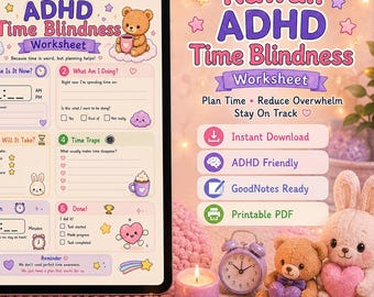Feuille de travail Kawaii pour le TDAH sur la cécité du temps | Agenda numérique PDF (compatible GoodNotes)
