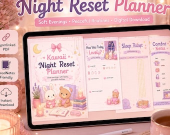 Planificador de reinicio nocturno Kawaii / PDF digital de autocuidado acogedor (GoodNotes)