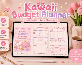 Planificador de presupuesto Kawaii / PDF digital de finanzas con hipervínculos (GoodNotes)