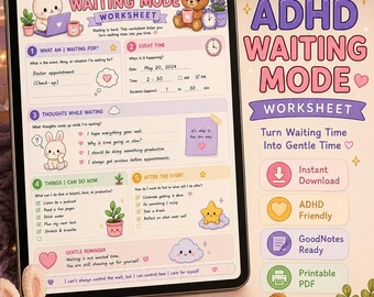 Feuille de travail sur le mode d'attente pour le TDAH | Agenda kawaii imprimable (téléchargement numérique)
