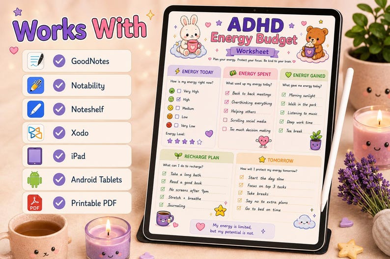 ADHD Energy Budget Worksheet | Planner Printable, Burnout Recovery (Digital Download) image 5