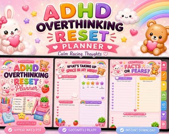 Planificador para el control del exceso de pensamiento en personas con TDAH / Planificador digital Kawaii para la ansiedad y los pensamientos acelerados / PDF con hipervínculos de GoodNotes
