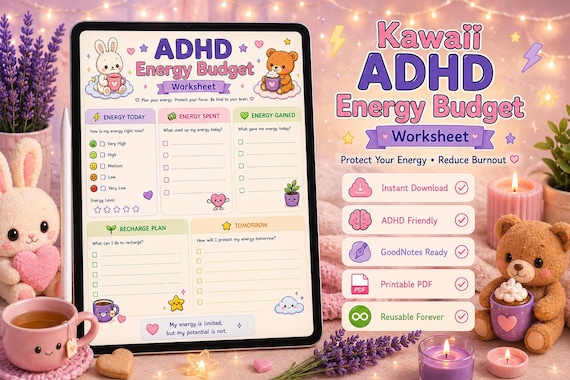 ADHD Energy Budget Worksheet | Planner Printable, Burnout Recovery (Digital Download)