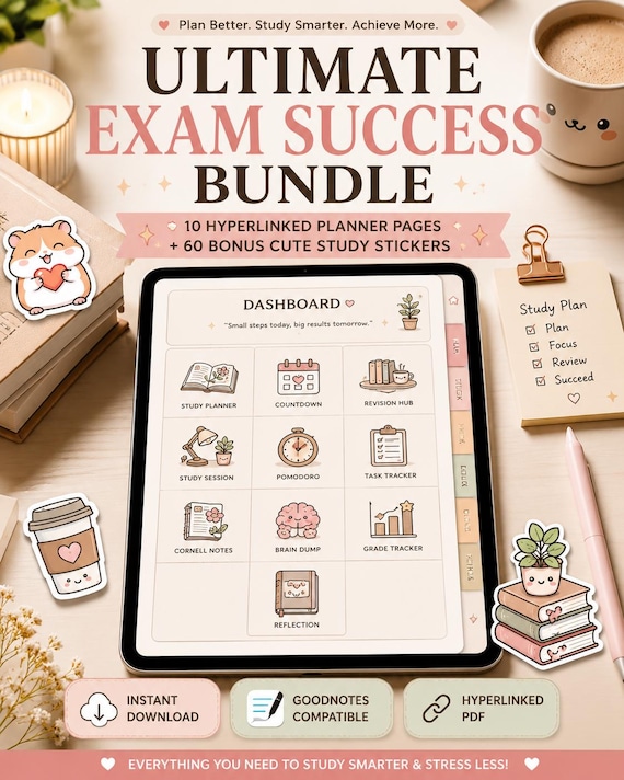 Student Exam Planner Bundle | GoodNotes Study Pages, Stickers (Digital Download)