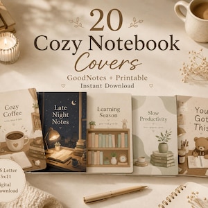 20 mysiga anteckningsboksomslag, GoodNotes, utskrivbara anteckningsboksdesigner (digital nedladdning)