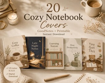 20 Cozy Notebook Covers, GoodNotes, Printable Journal Designs (Digital Download)