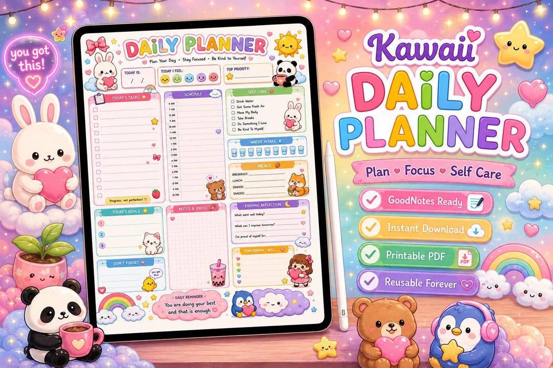 Kawaii Routine Kawaii Daily Planner, One Page Self Care Schedule (digital Download) - Etsy