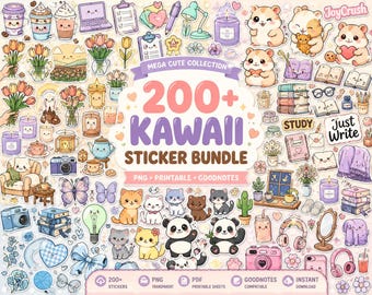 200 Pastel Kawaii Sticker Bundle | PNG, PDF, GoodNotes (Digital Download)