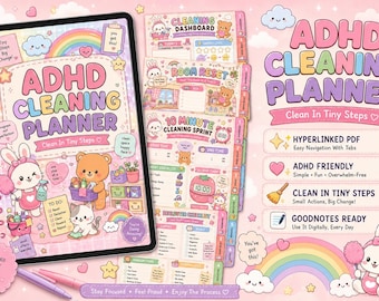 Planificador de limpieza para TDAH / Lista de verificación Kawaii, organizador (descarga digital)