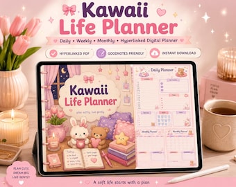 Agenda Kawaii / PDF con enlaces diarios, semanales y mensuales (Descarga digital)