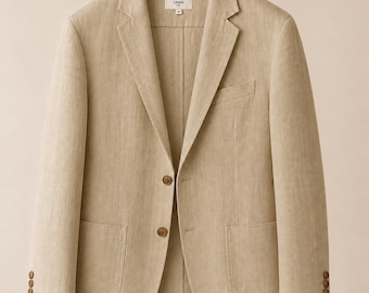 Herren Handloom Leinen-Blazer, Handwerker-Jacke, Nachhaltiger Mantel mit Natürlicher Färbung