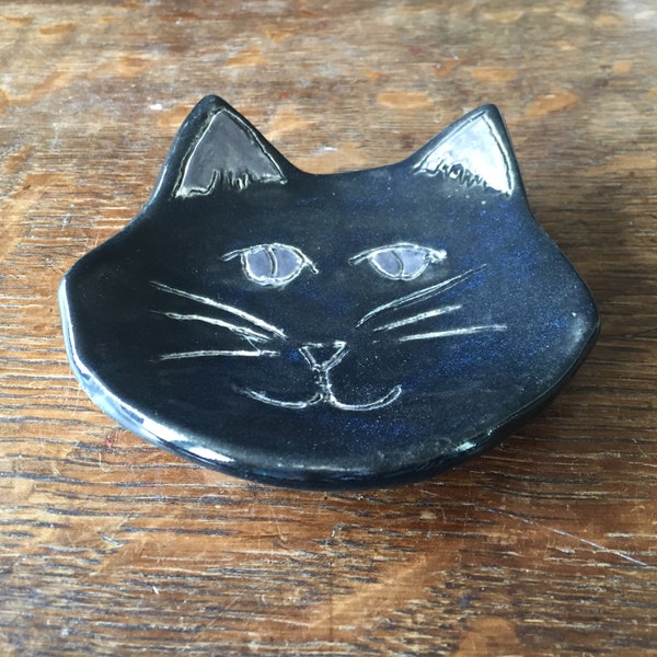 SPOON REST Black CAT Stoneware Clay Handmade