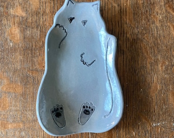 SPOON REST GRAY Cat Body Stoneware Hand Made