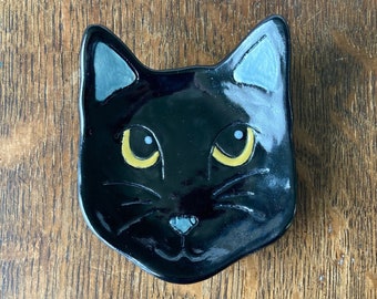 SPOON REST Black Cat with Gold eyes Handmade Ceramic