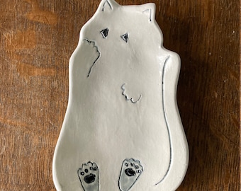 SPOON REST CERAMIC White Cat Body Stoneware Hand Made