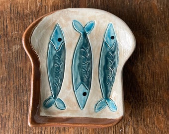 SPOON REST CERAMIC and Multi Use Dish Sardines on Whole Wheat