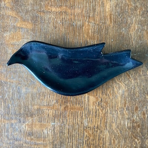 Black Crow Spoon Rest  Stoneware Handmade Ceramic Multi Uses 8" x 3"