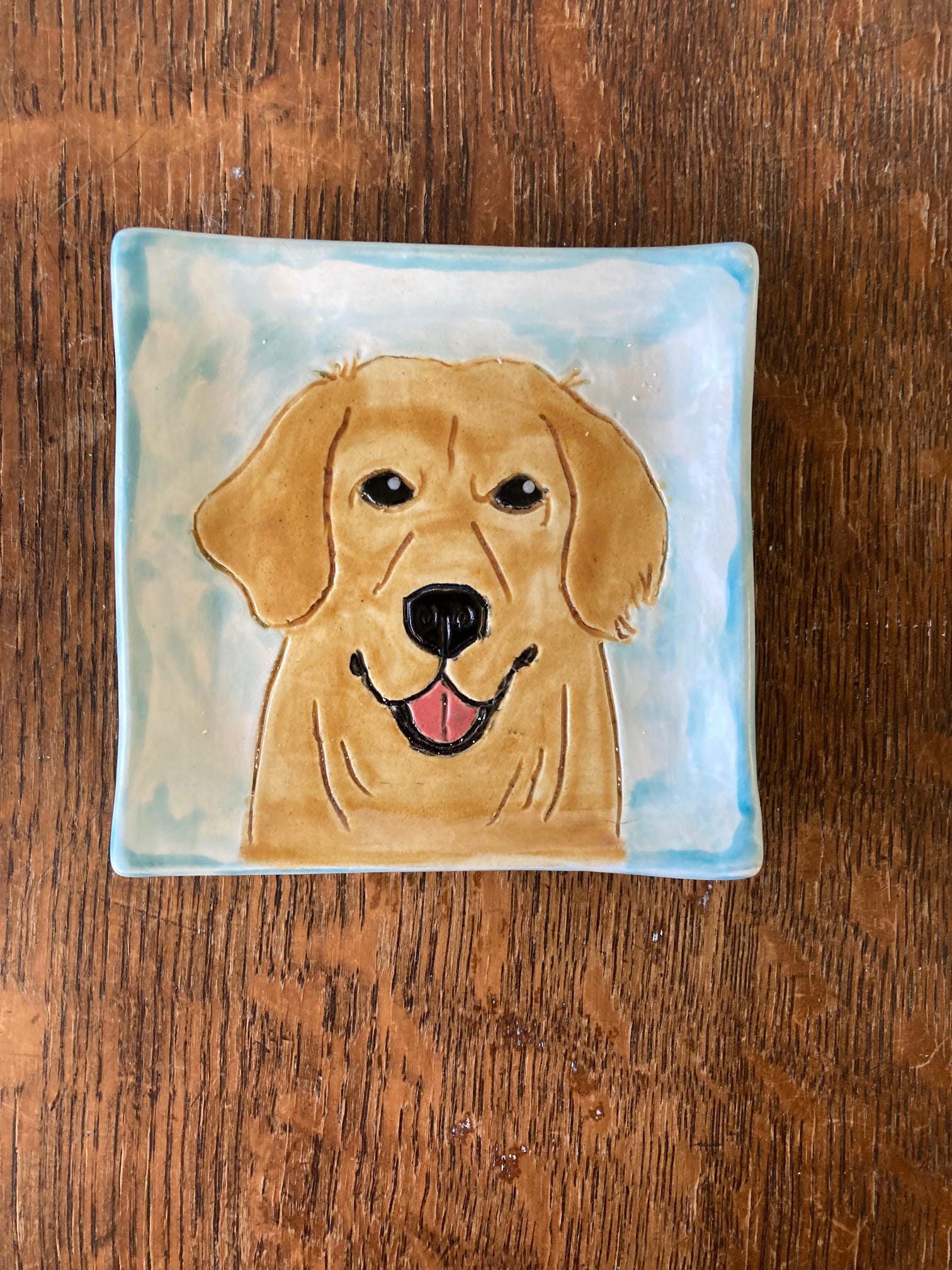 SPOON REST DOG Golden Retriever Stoneware Hand Made