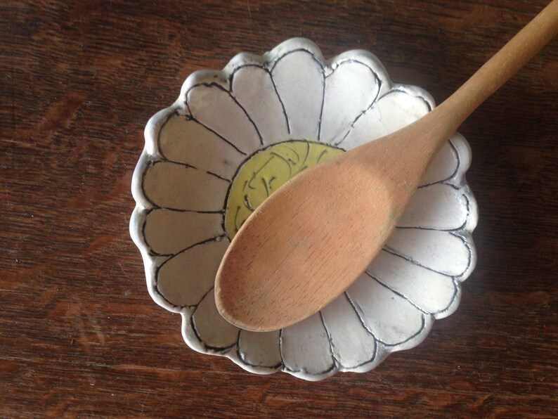 SPOON REST Stoneware White Flower Dish Handmade