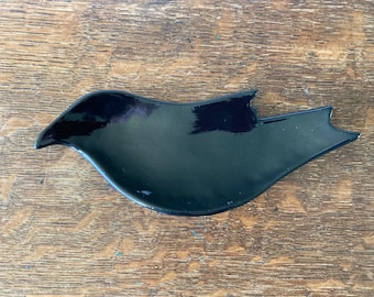 SPOON REST Black CROW  Stoneware clay Handmade