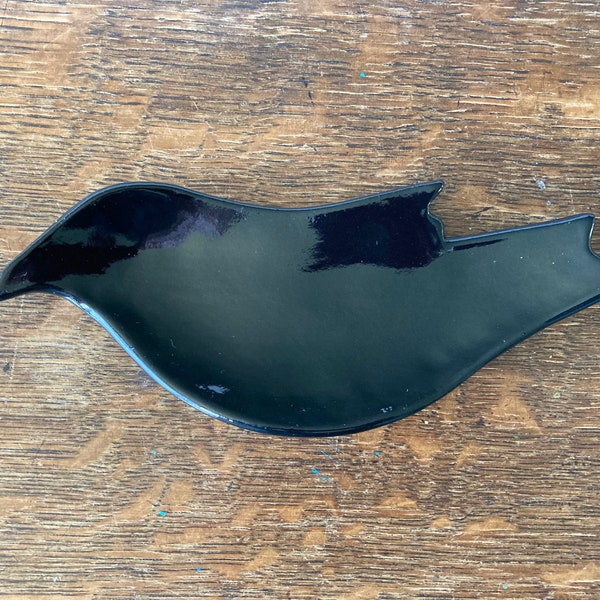 SPOON REST Black CROW  Stoneware clay Handmade