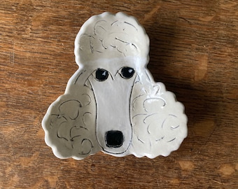 SPOON REST White POODLE Stoneware Clay Handmade