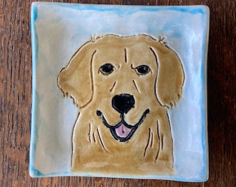 SPOON REST DOG Golden Retriever Stoneware Hand Made Ceramic Multi Uses