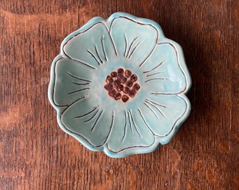 SPOON REST CERAMIC Stoneware Blue Flower Dish Handmade