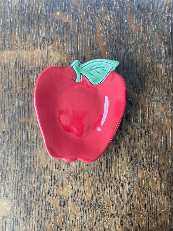 SPOON REST CERAMIC Red Juicy Apple Stoneware Clay Handmade