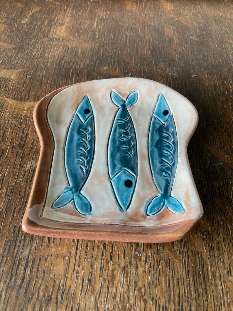 SPOON REST CERAMIC and Multi Use Dish Sardines on Whole Wheat