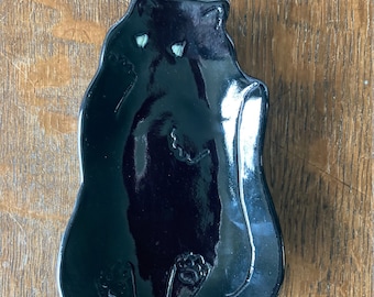 SPOON REST BLACK Cat Body Stoneware Hand Made