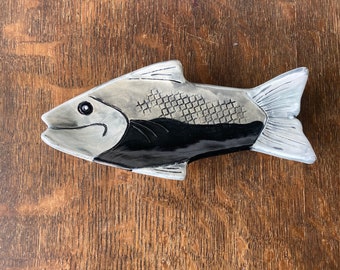 SPOON REST CERAMIC  Fish Black Stoneware Handmade