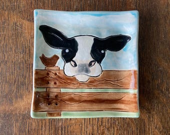 SPOON REST Cow Contented Ceramic Handmade Stoneware Multi Use