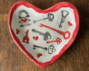 SPOON REST VALENTINE Antique Lock N Keys Stoneware Handmade
